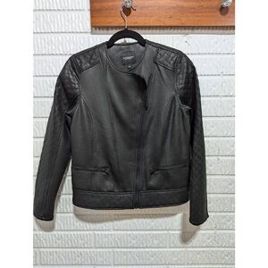 Liverpool Los Angeles Women's Black Solid Long-Sleeve Faux Leather Jacket Size S